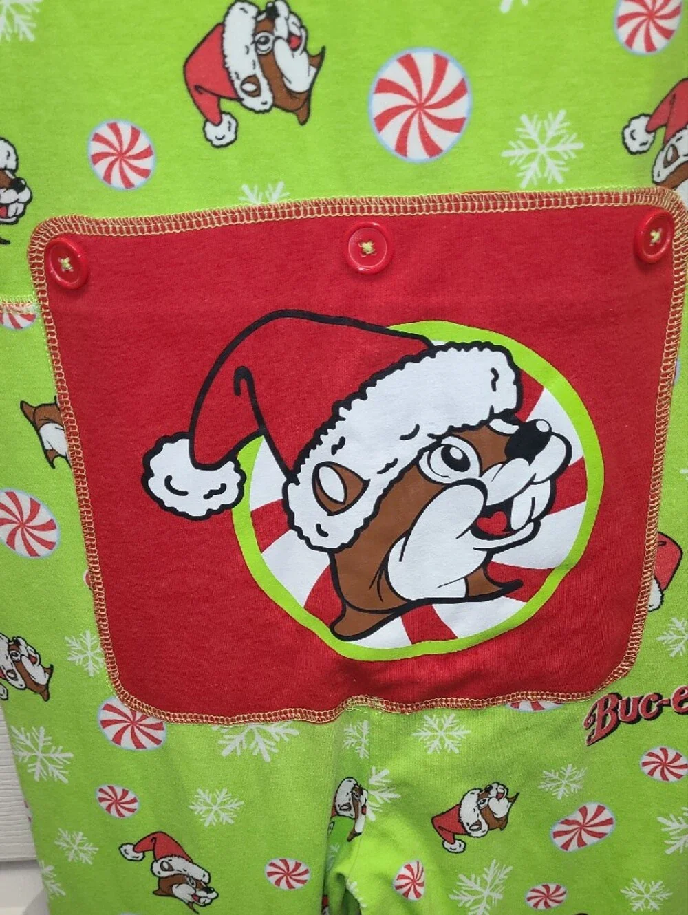 Festive Buc-ee's Lime Green Kids Christmas Holiday One piece Zip Pajama